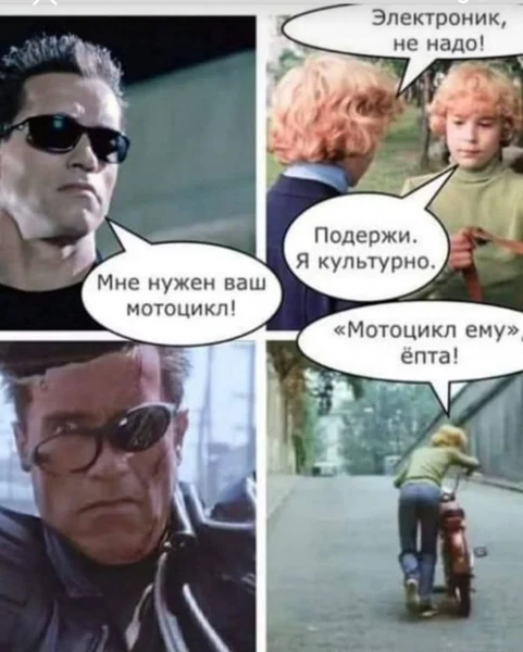 Терминатор требует мотоцикл, Электроник отвечает культурно. Результат?