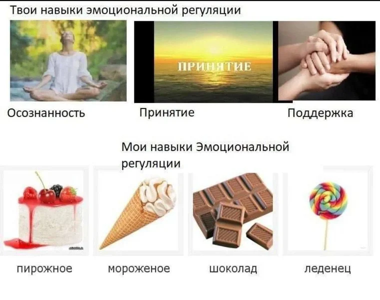 Твои навыки — принятие и поддержка. Мои — шоколад и пирожное.